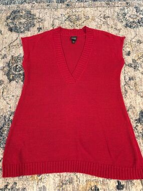 EILEEN FISHER Red 100% Hemp Deep-V-Neck Over-Sized Cap Sleeve Sweater Size S